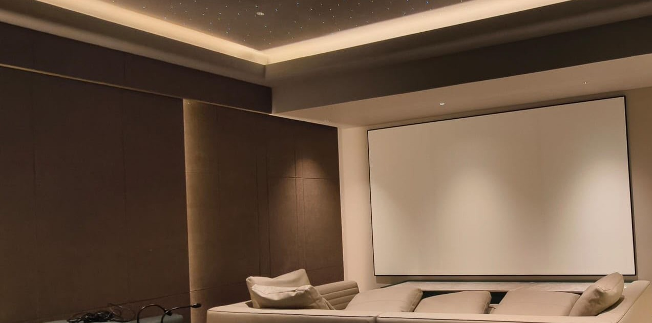 Contemporary interior with acoustic wall treatment